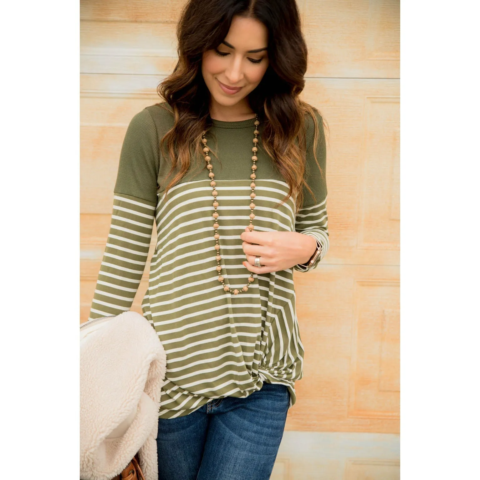 Striped Thermal Top Side Knot Tee