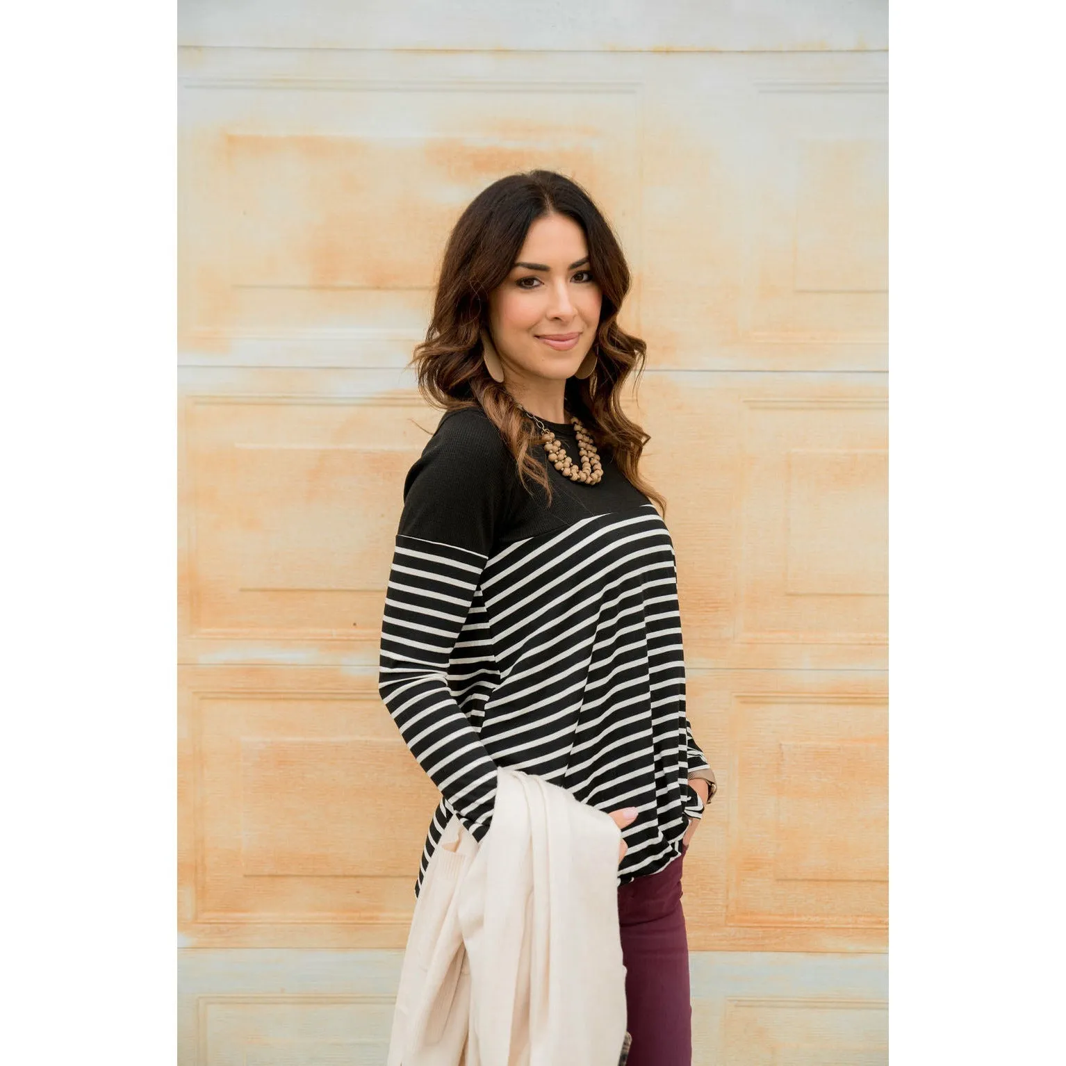 Striped Thermal Top Side Knot Tee