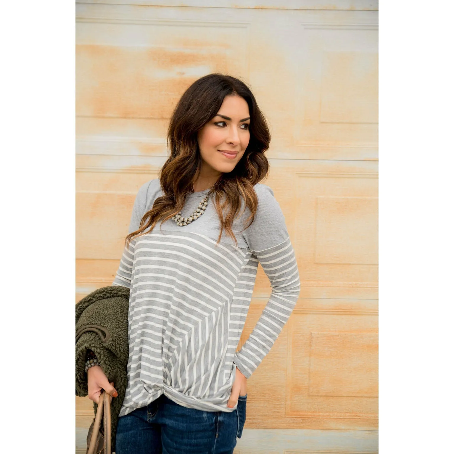 Striped Thermal Top Side Knot Tee