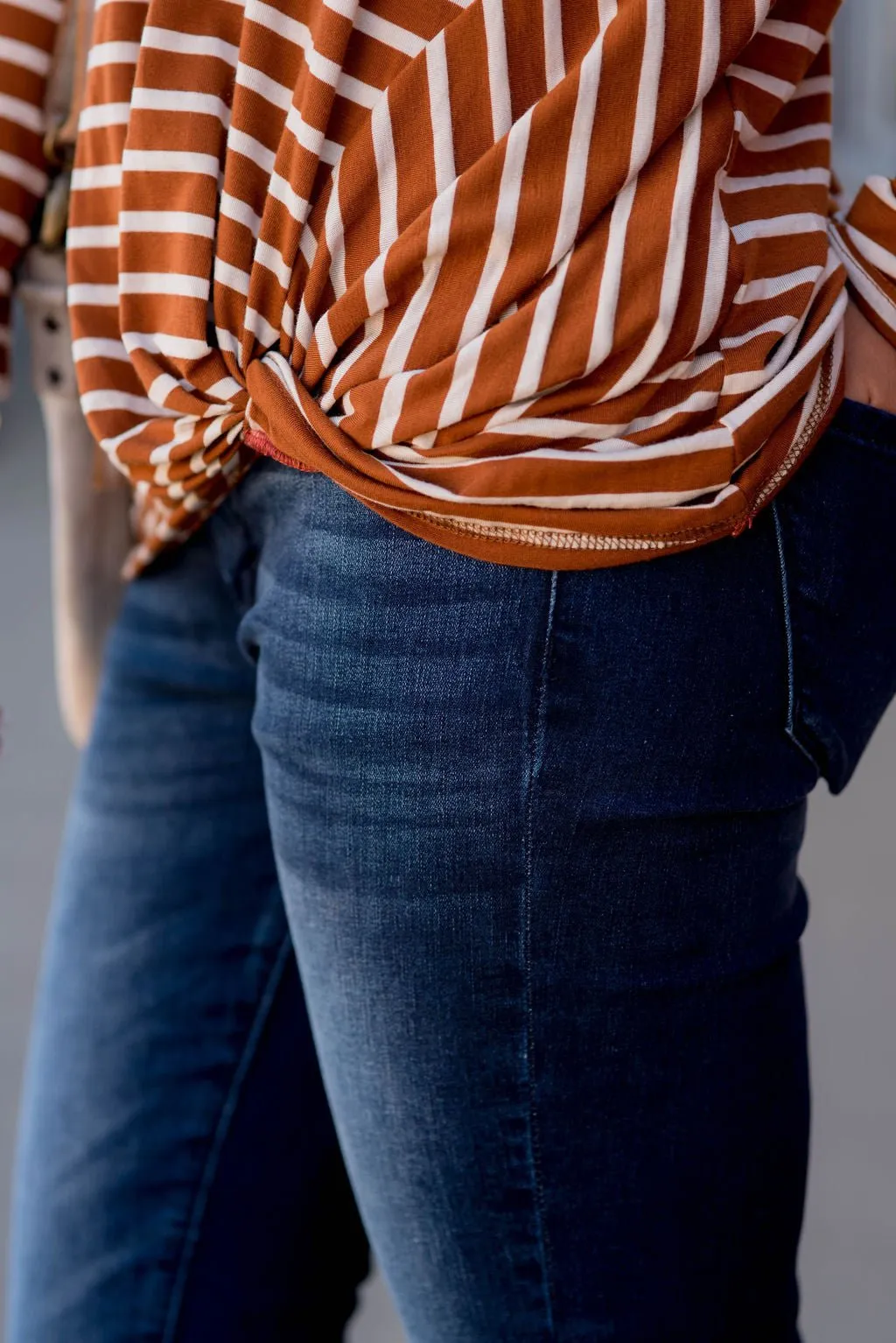 Striped Thermal Top Side Knot Tee