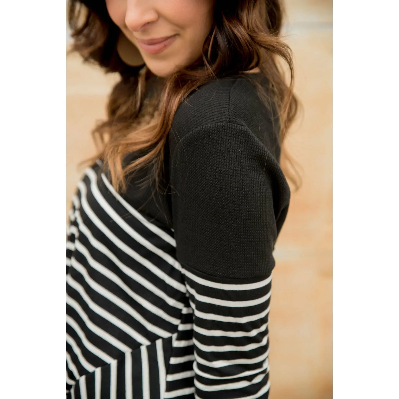 Striped Thermal Top Side Knot Tee