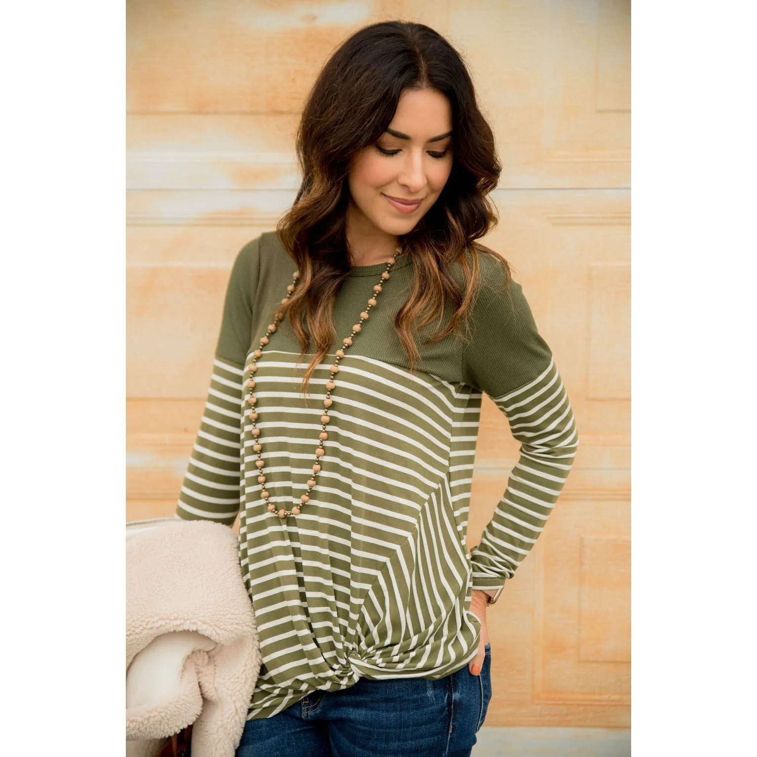 Striped Thermal Top Side Knot Tee
