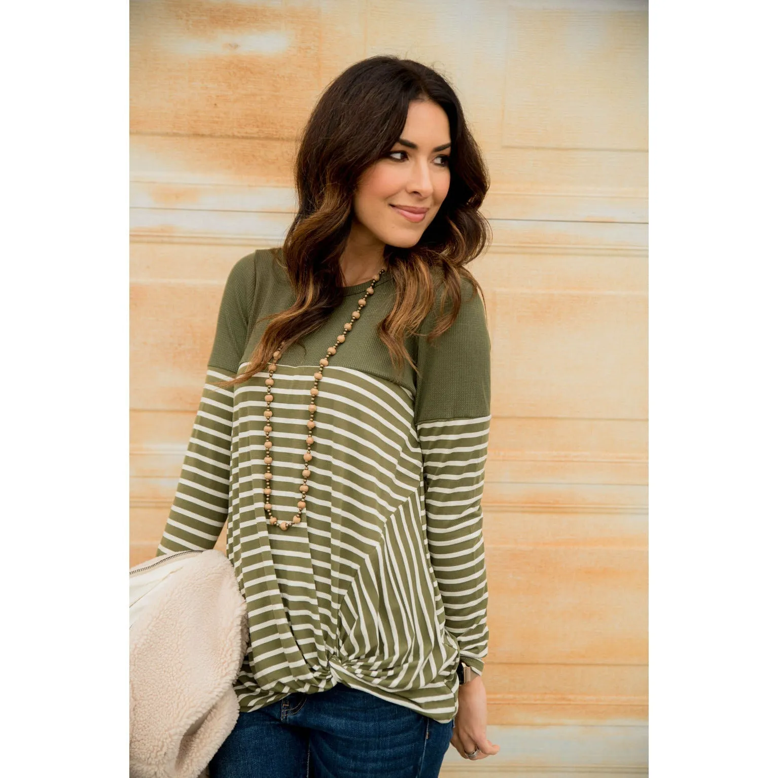 Striped Thermal Top Side Knot Tee