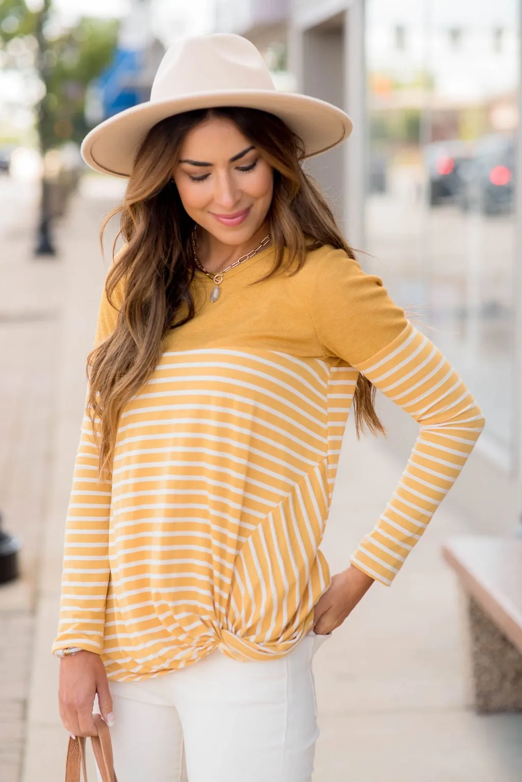 Striped Thermal Top Side Knot Tee