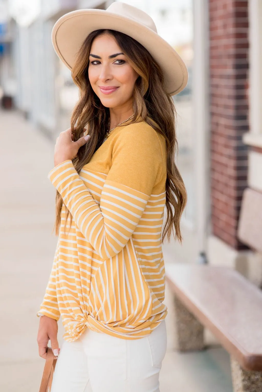 Striped Thermal Top Side Knot Tee