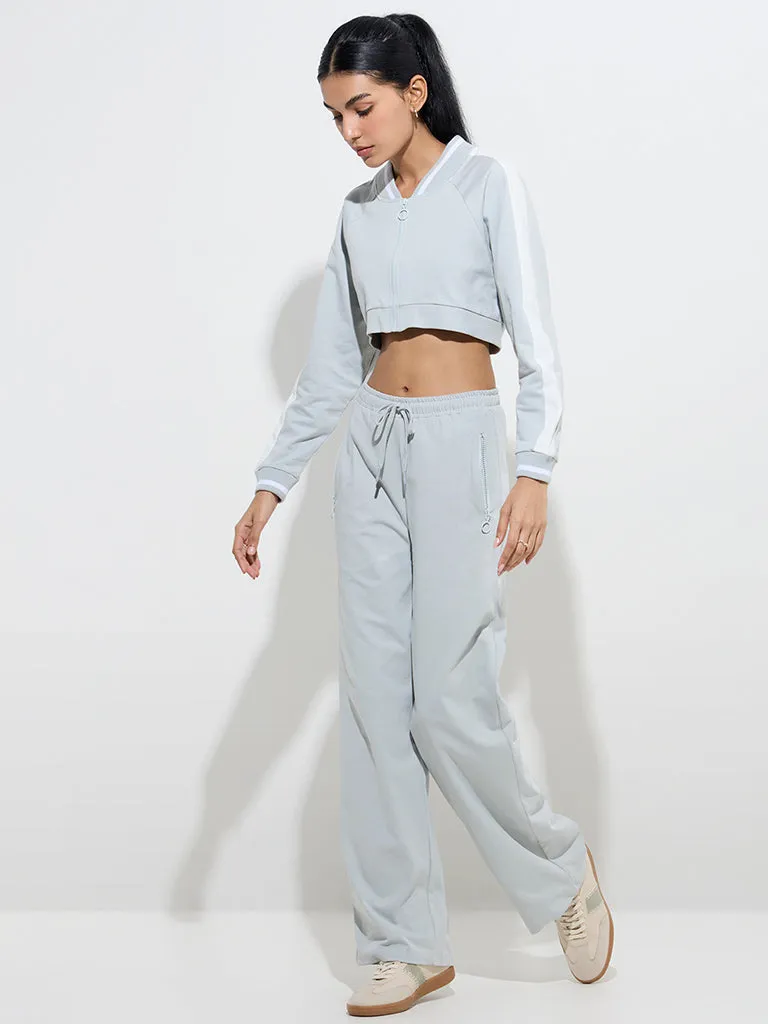Studiofit Grey Panel-Detailed Cotton Cropped Jacket