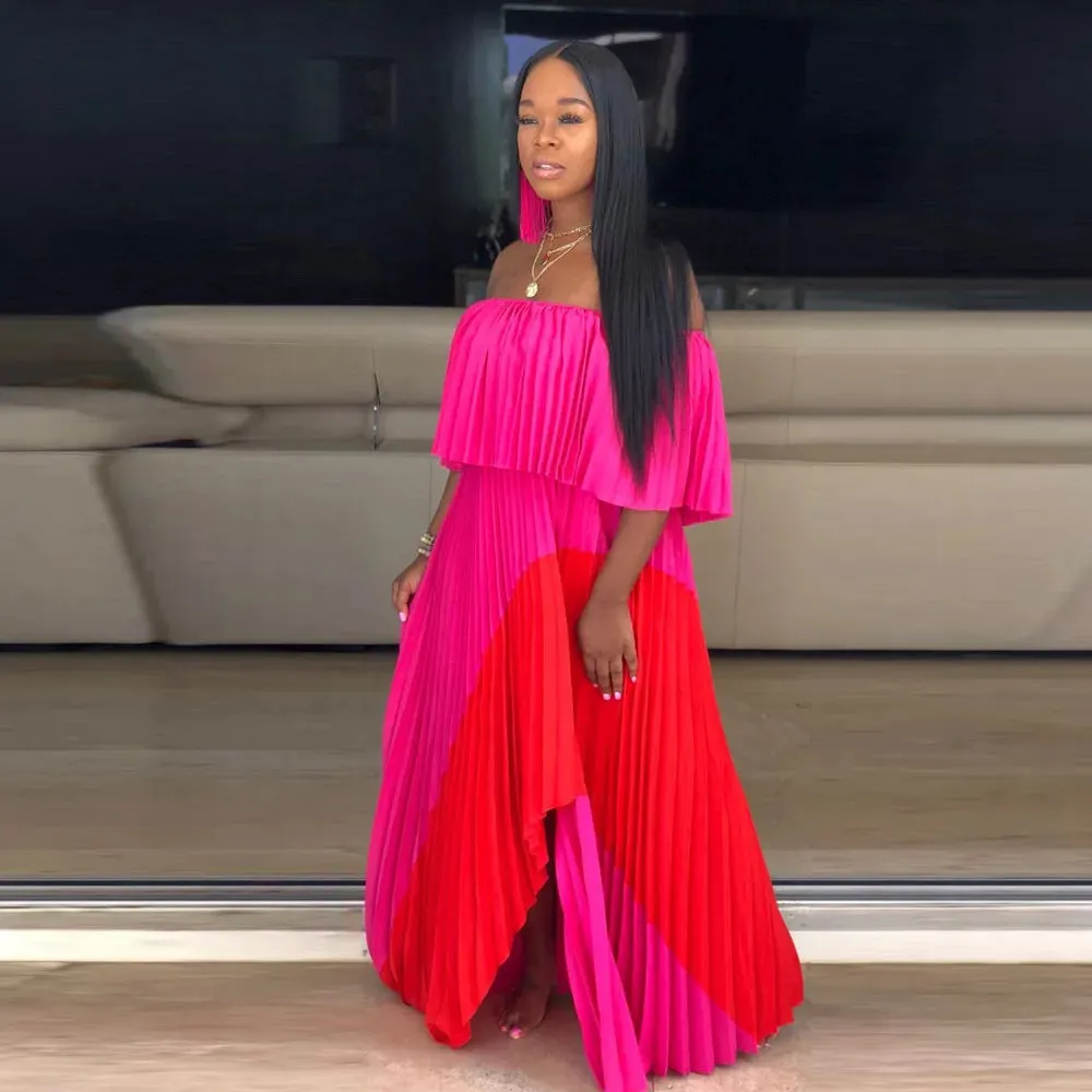 Summer One Shoulder Dress Pleated