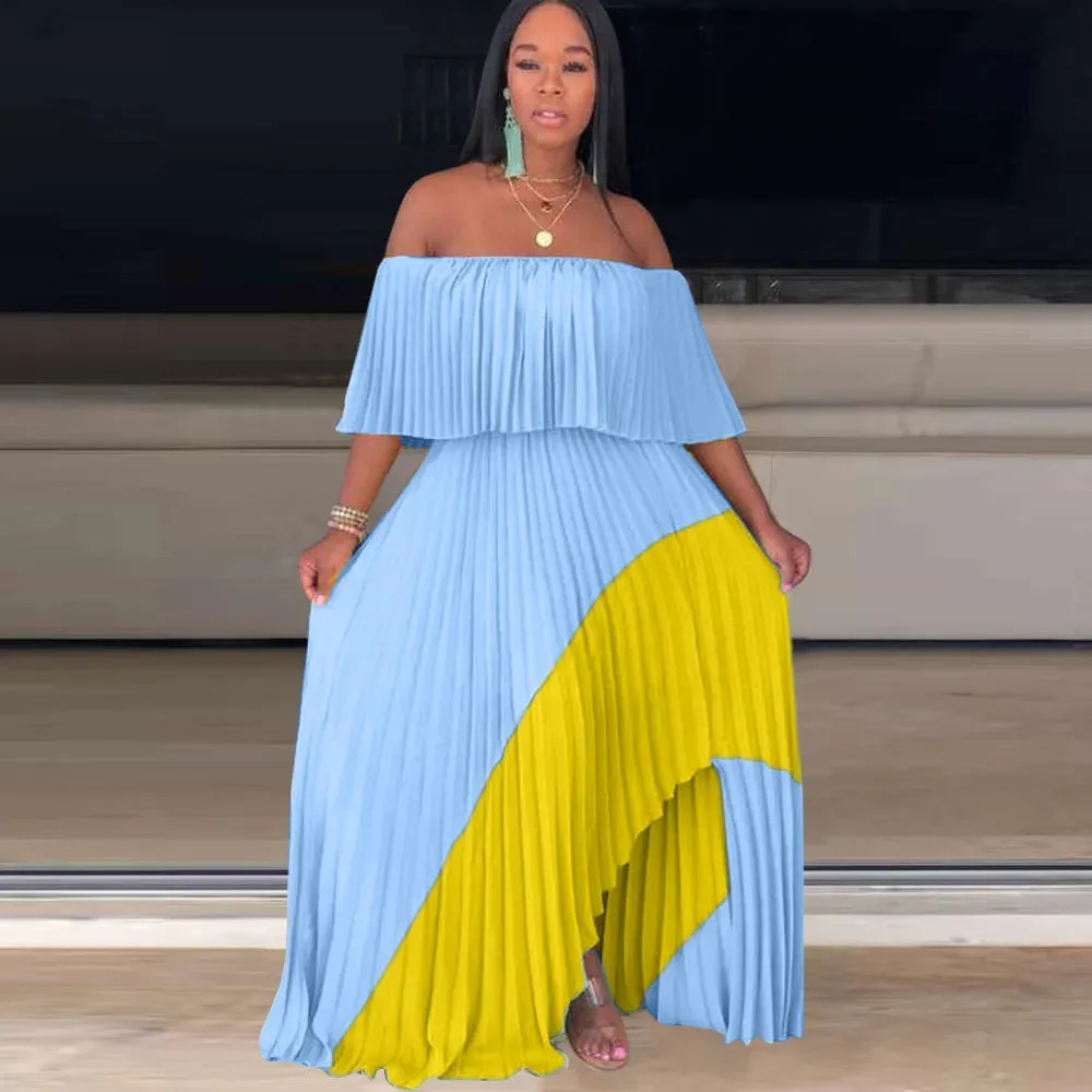 Summer One Shoulder Dress Pleated