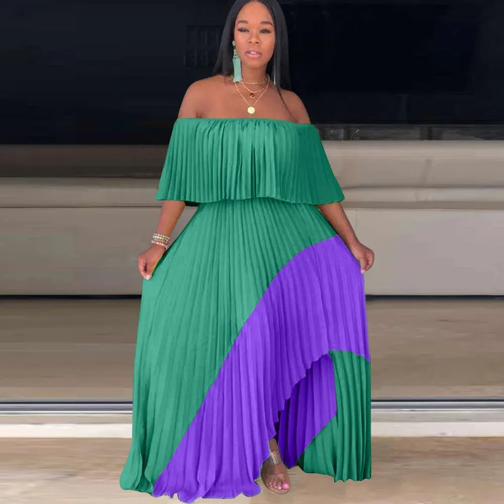 Summer One Shoulder Dress Pleated