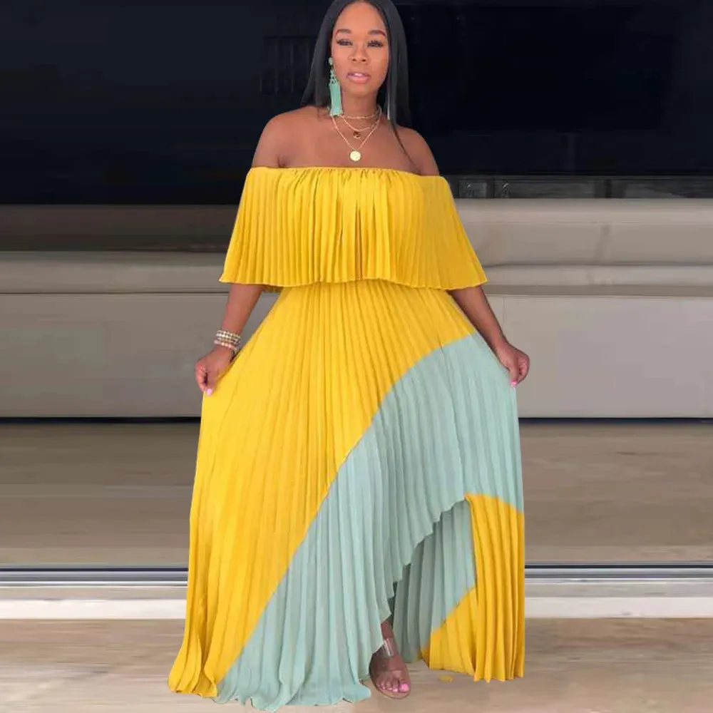Summer One Shoulder Dress Pleated