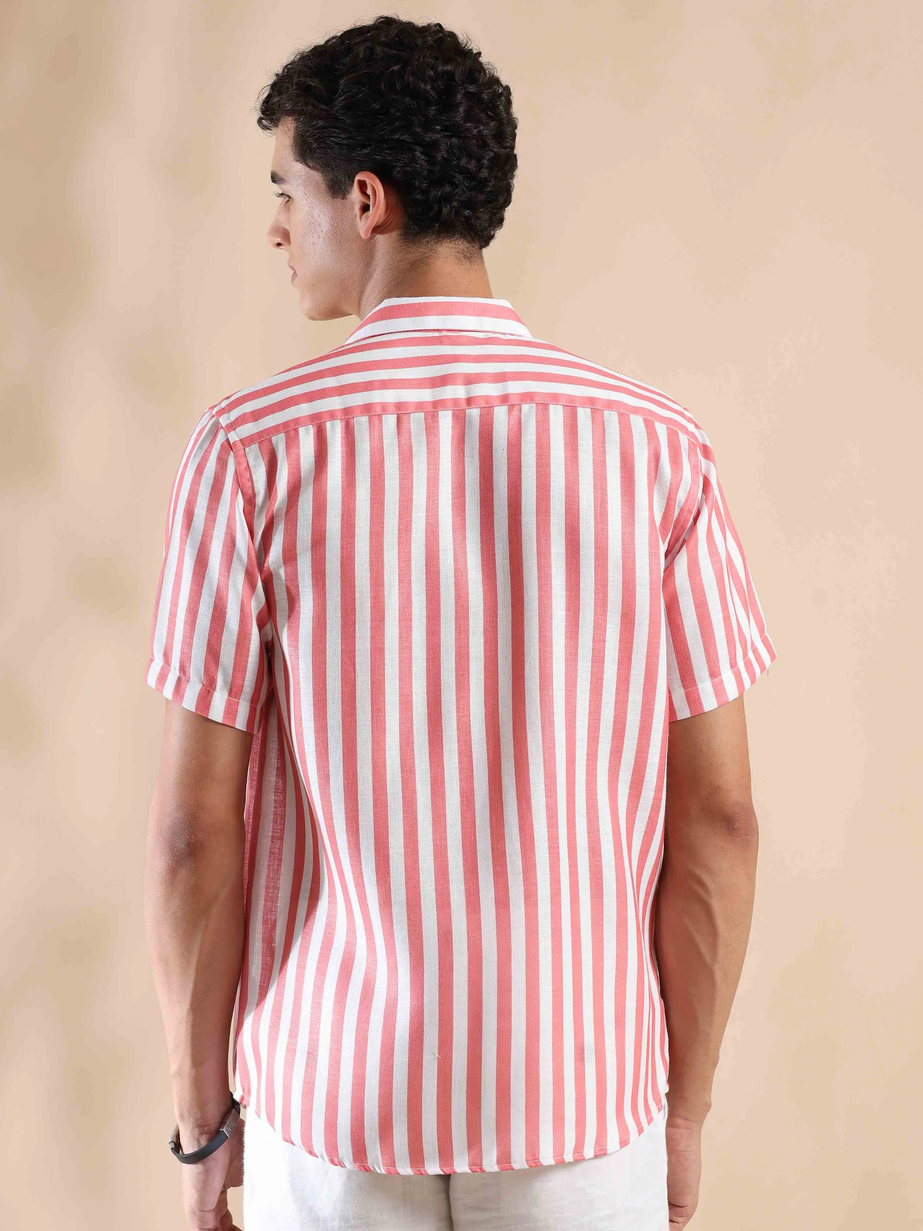 Summer Salmon Stripes Cotton Shirt