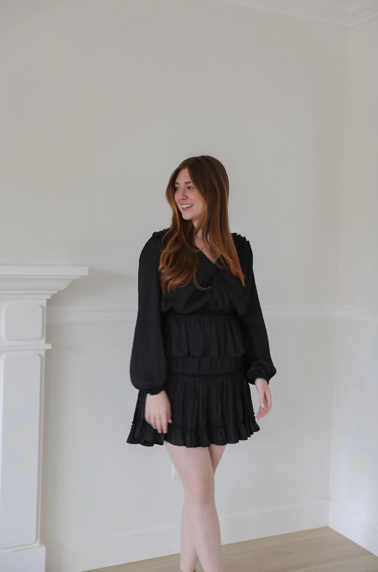 Surplice Tiered Mini Dress - Black