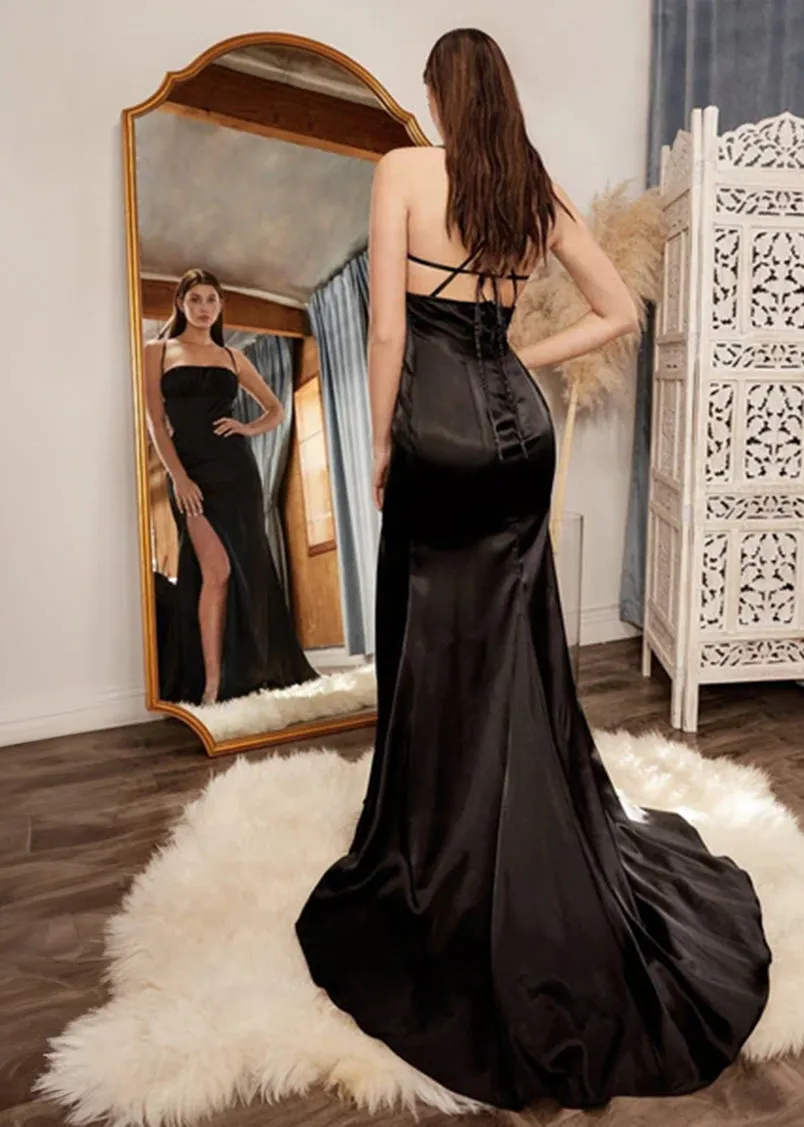 Susie Satin Fitted Maxi Bridesmaid Dress Black