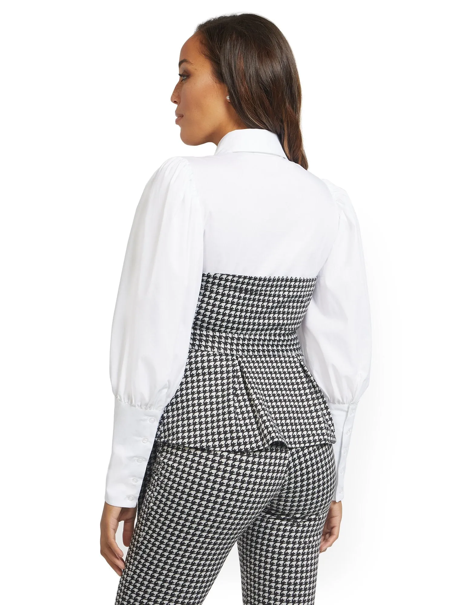 Tall Poplin Houndstooth Twofer Top