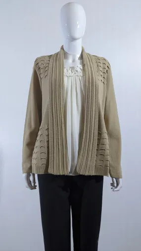 Taupe Scallop Edge Open Cardigan