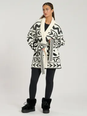 The 'Hygge' aztec tie waist cardigan in monochrome