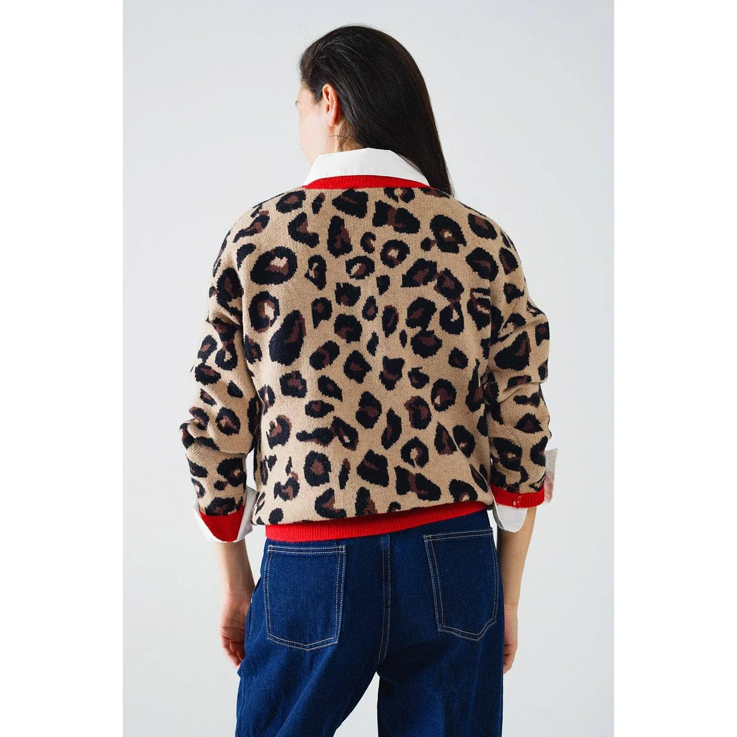 The Myra Leopard Crew Neck With Red Detail