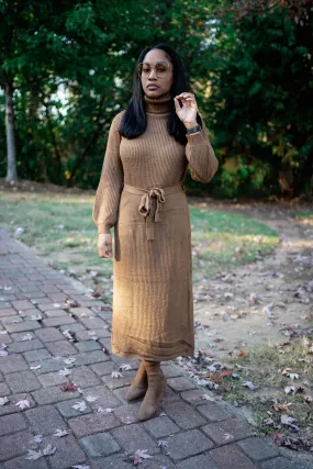 Tie Waist Turtleneck Sweater Dress