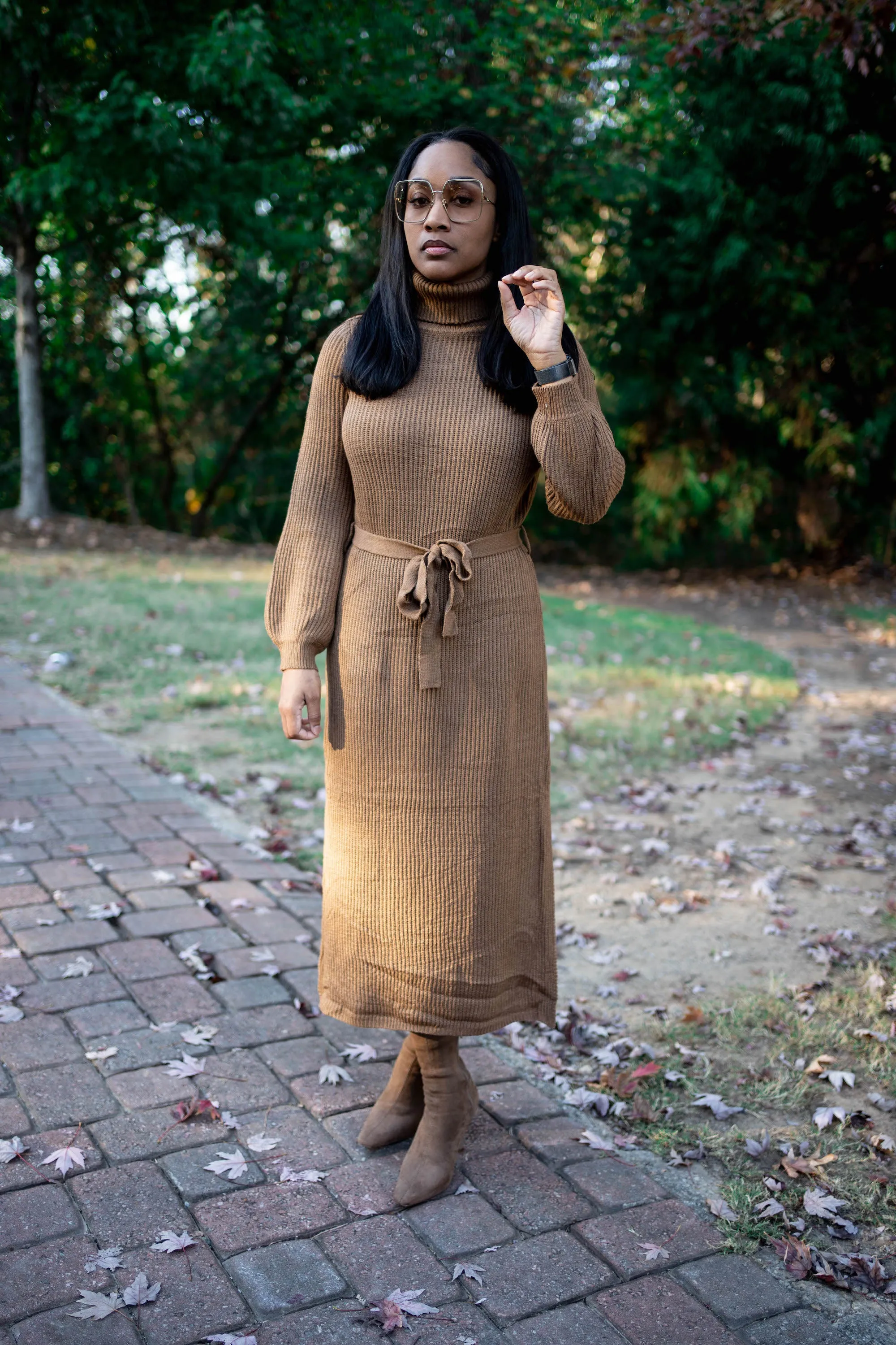 Tie Waist Turtleneck Sweater Dress