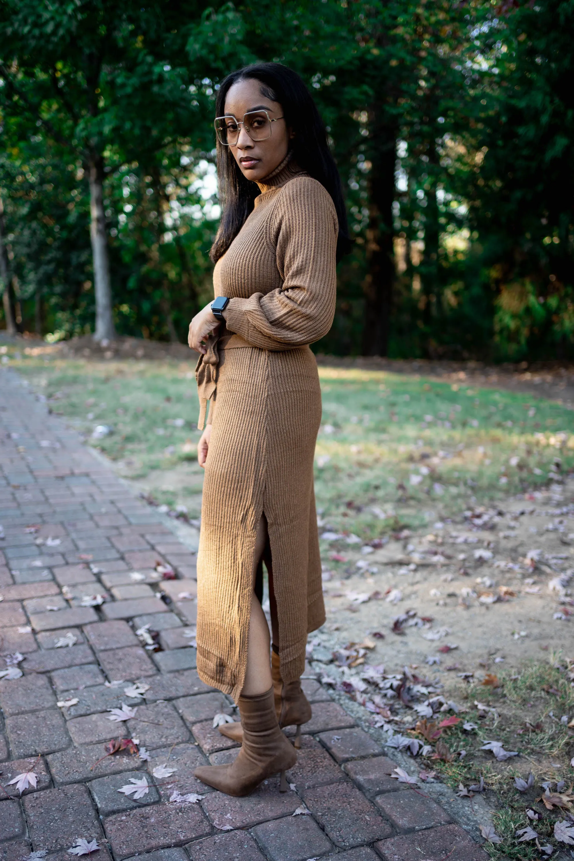 Tie Waist Turtleneck Sweater Dress