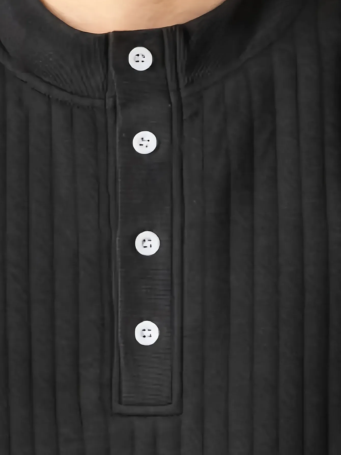 ToonTru - Heren Geribde Lange Mouw Henley Shirt met Knoopsluiting