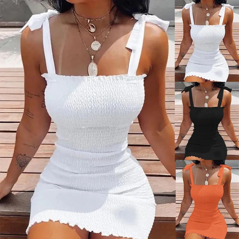 Trendy Off-Shoulder White Mini Dress – Sexy Solid Strap Pullover Beach & Summer Dress