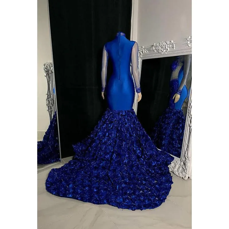 Trumpet/Mermaid High Neck Beaded Sequins Tulle Long Sleeves Prom Dress