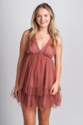 Tulle layered mini dress mauve