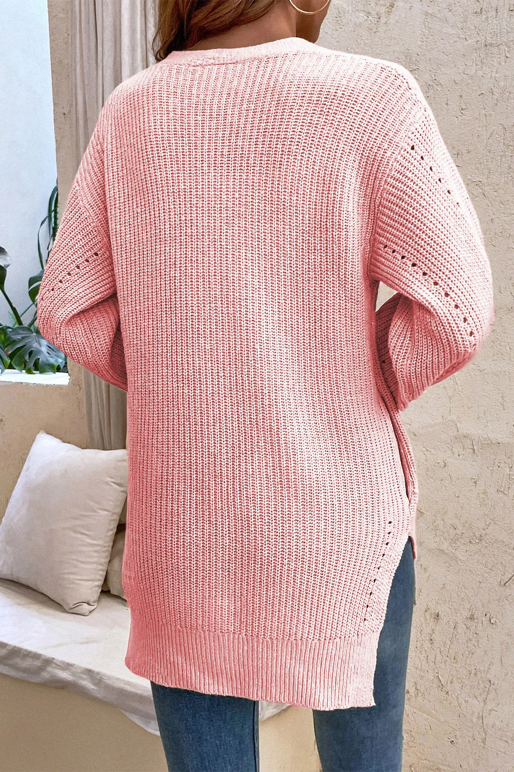 V-Neck Openwork Long Sleeve Cardigan
