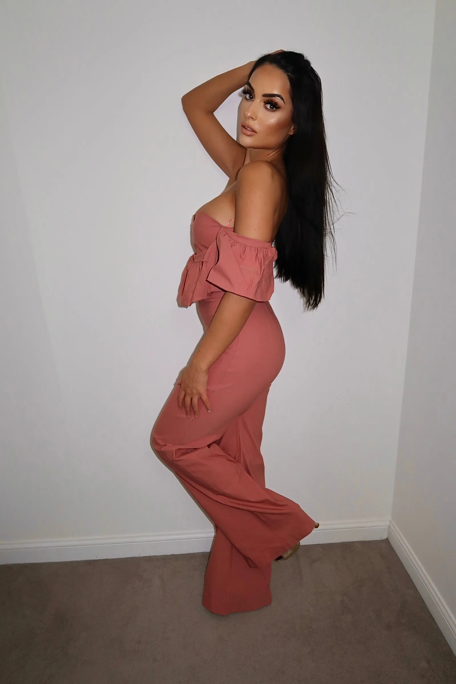 Vesper Bimbola Rose Pink Frill Jumpsuit