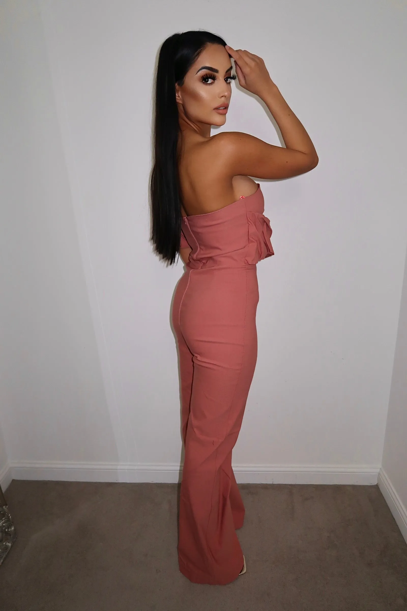 Vesper Bimbola Rose Pink Frill Jumpsuit