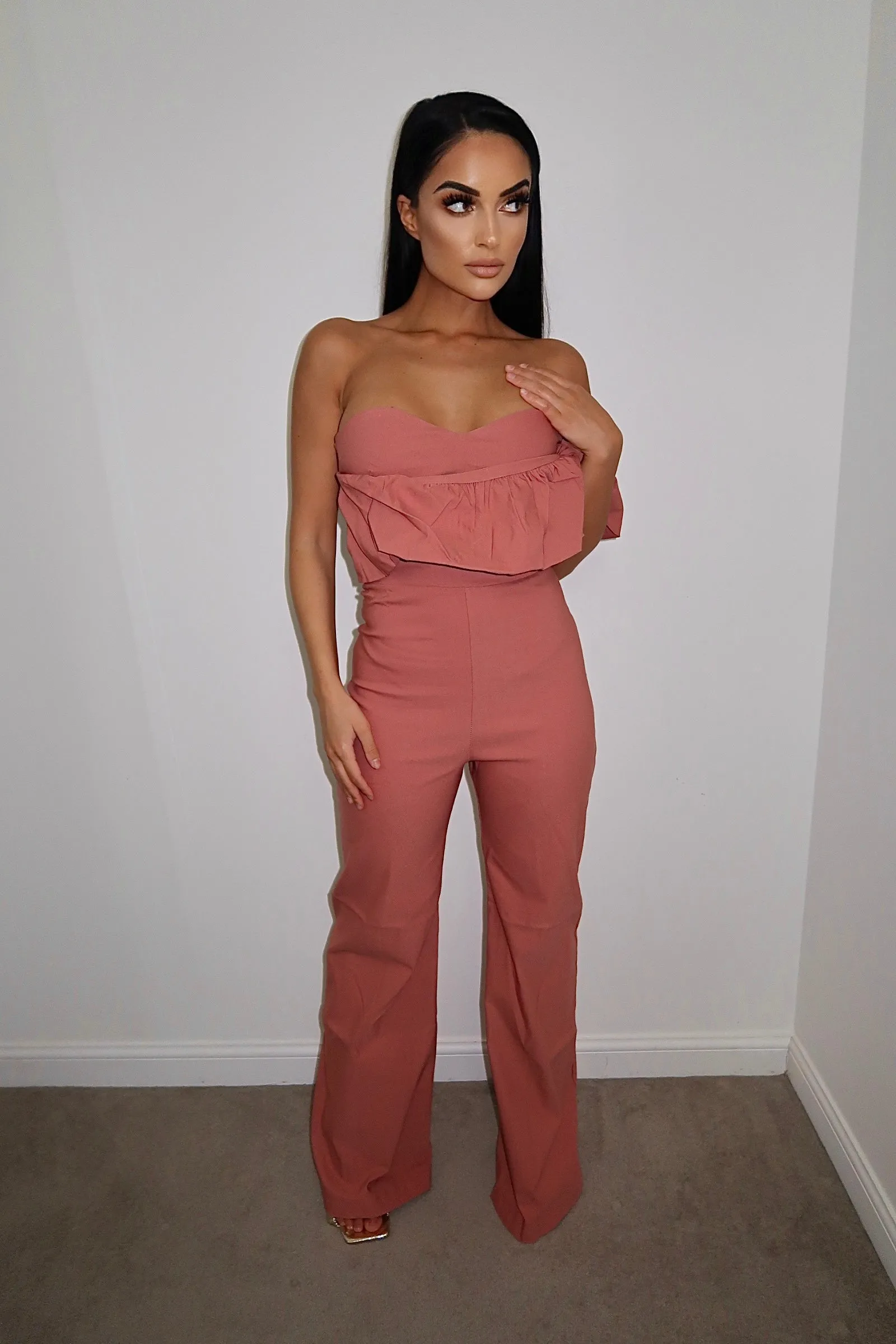 Vesper Bimbola Rose Pink Frill Jumpsuit