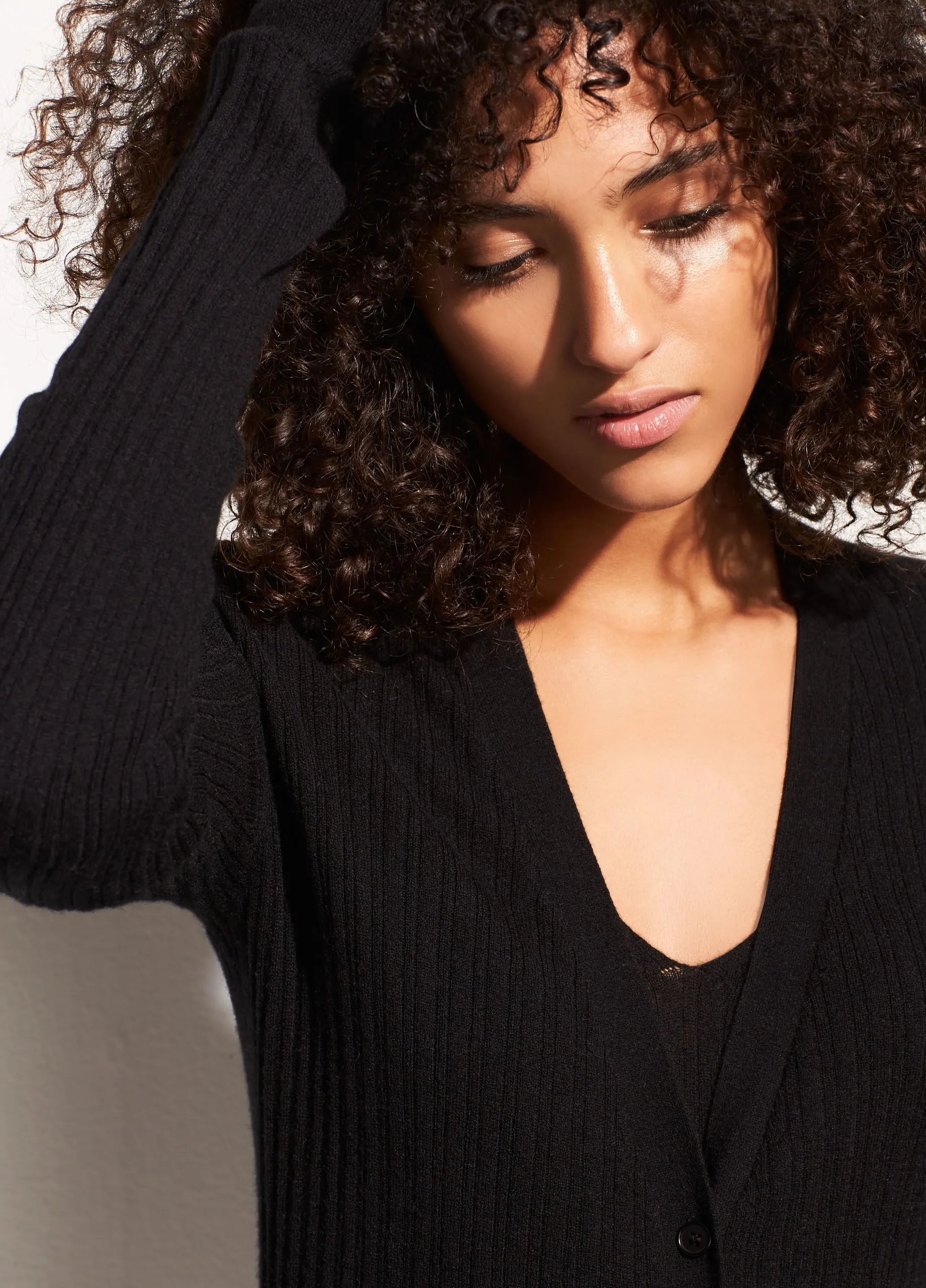 Vince - Mix Ribbed Cashmere Long Button Cardigan