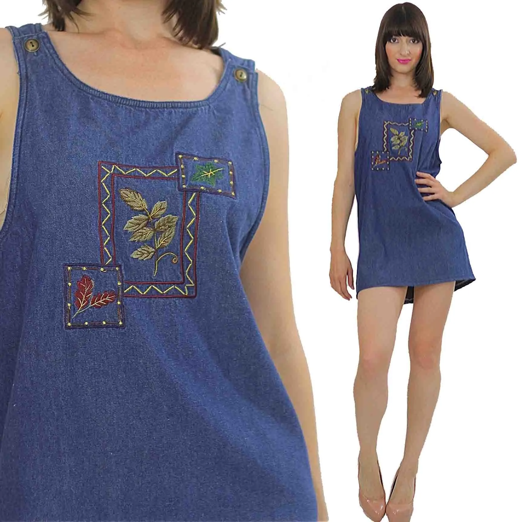 Vintage 90s Grunge Boho Denim mini dress
