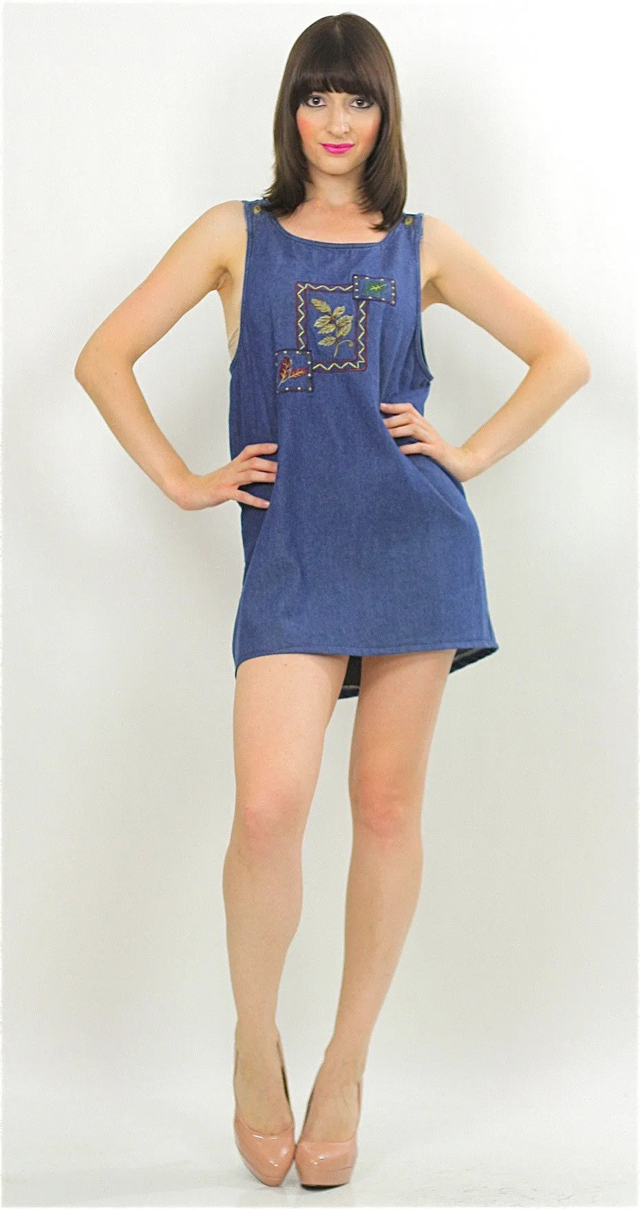 Vintage 90s Grunge Boho Denim mini dress