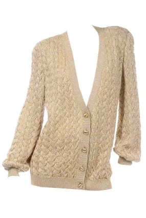 Vintage Valentino Gold Sparkle Cable Knit Oversized Cardigan Sweater