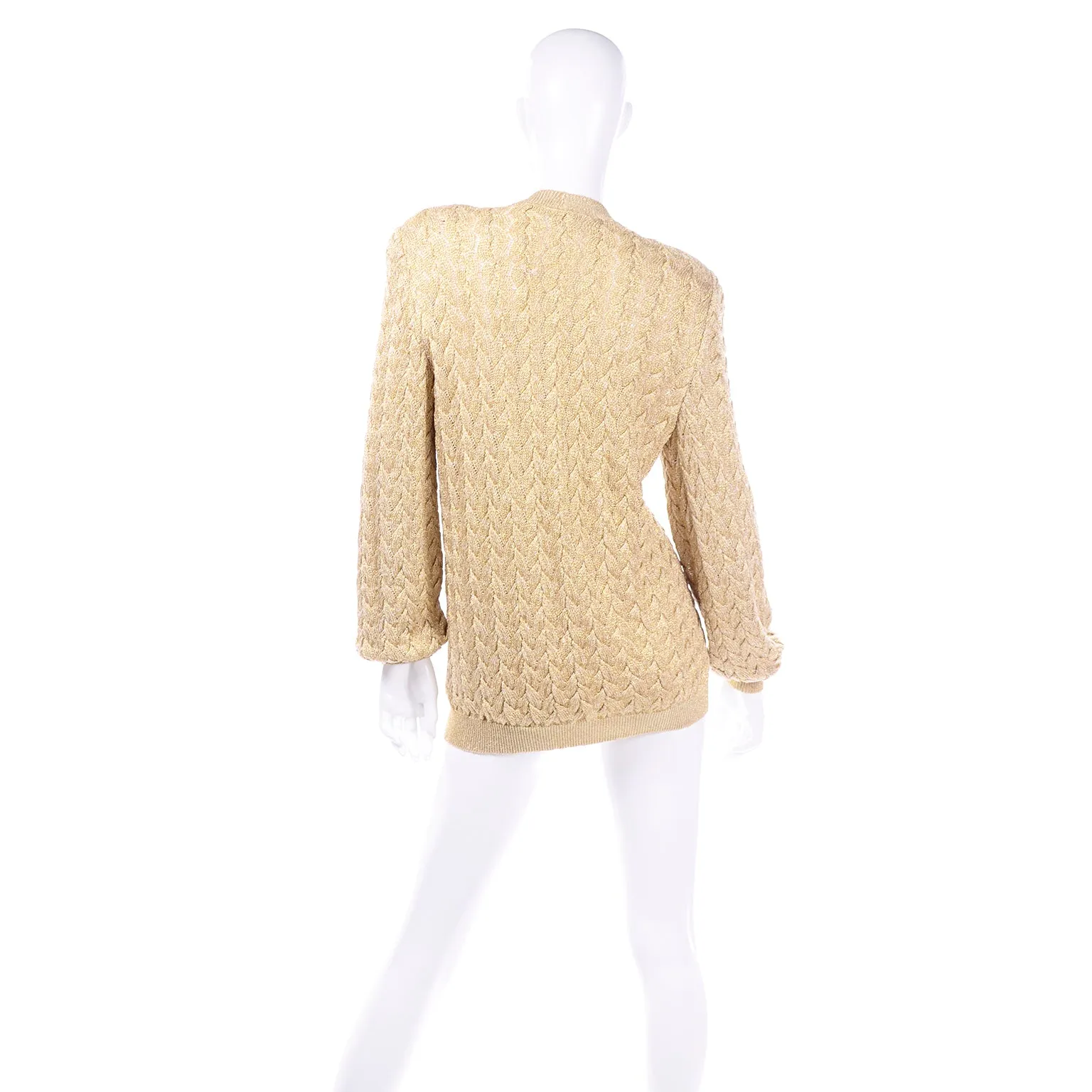 Vintage Valentino Gold Sparkle Cable Knit Oversized Cardigan Sweater