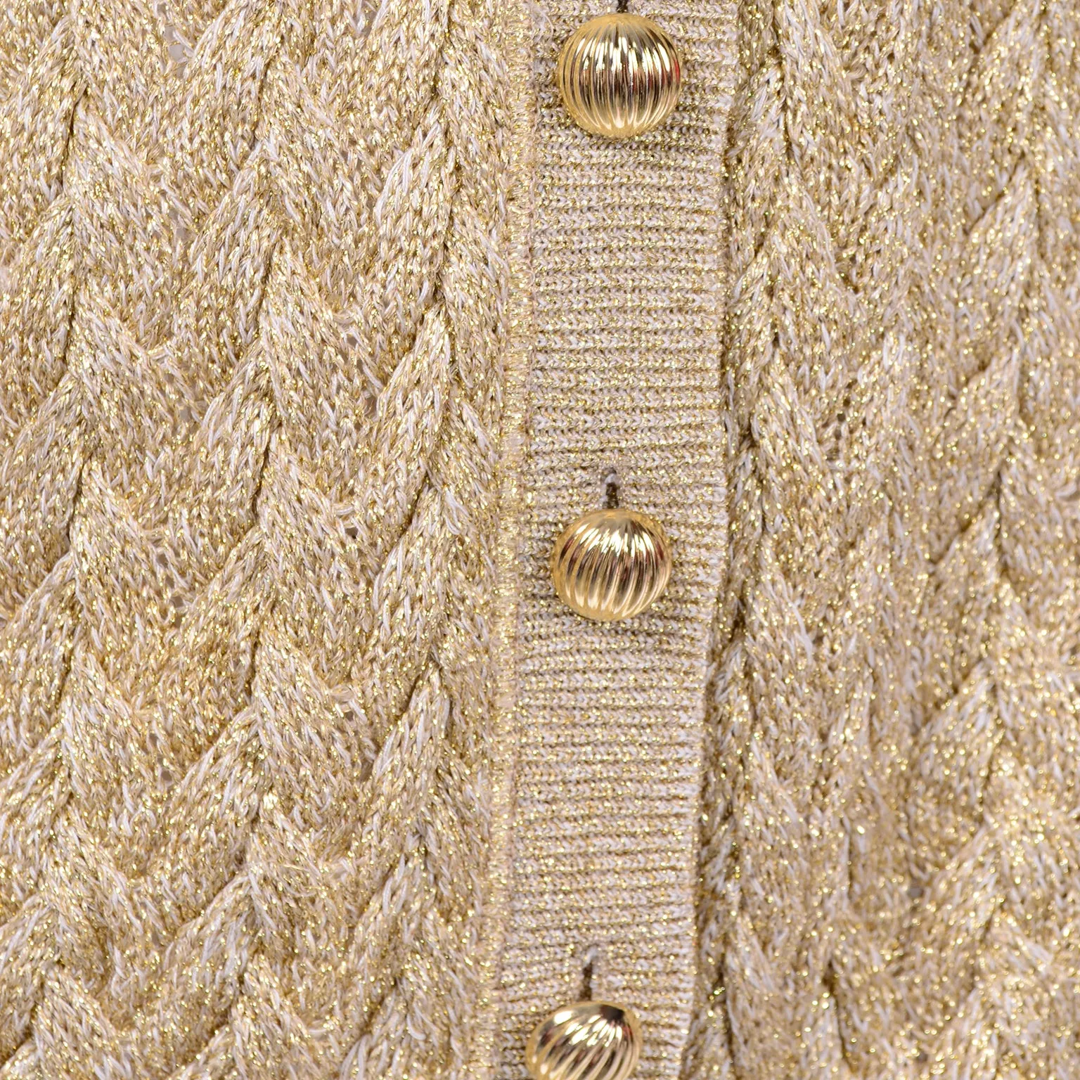 Vintage Valentino Gold Sparkle Cable Knit Oversized Cardigan Sweater