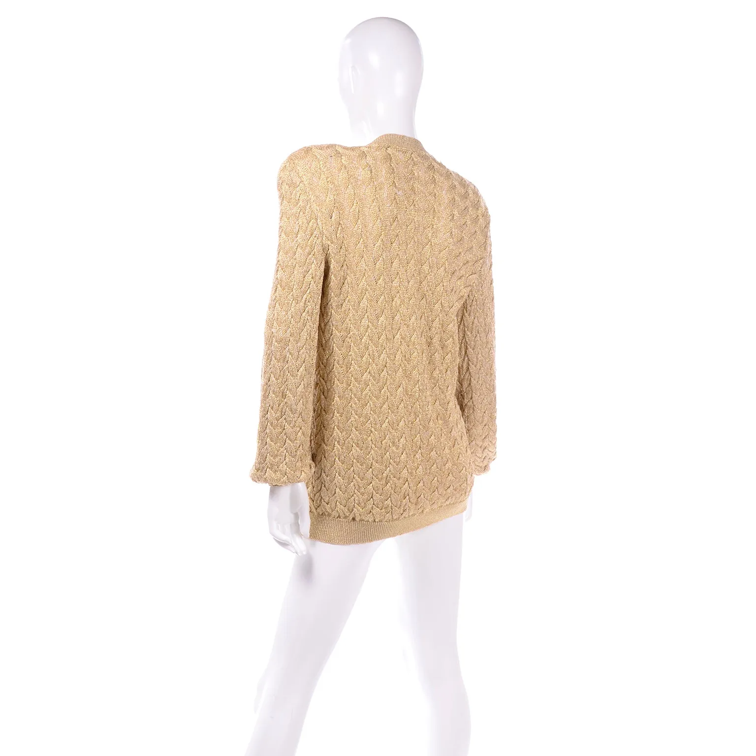 Vintage Valentino Gold Sparkle Cable Knit Oversized Cardigan Sweater