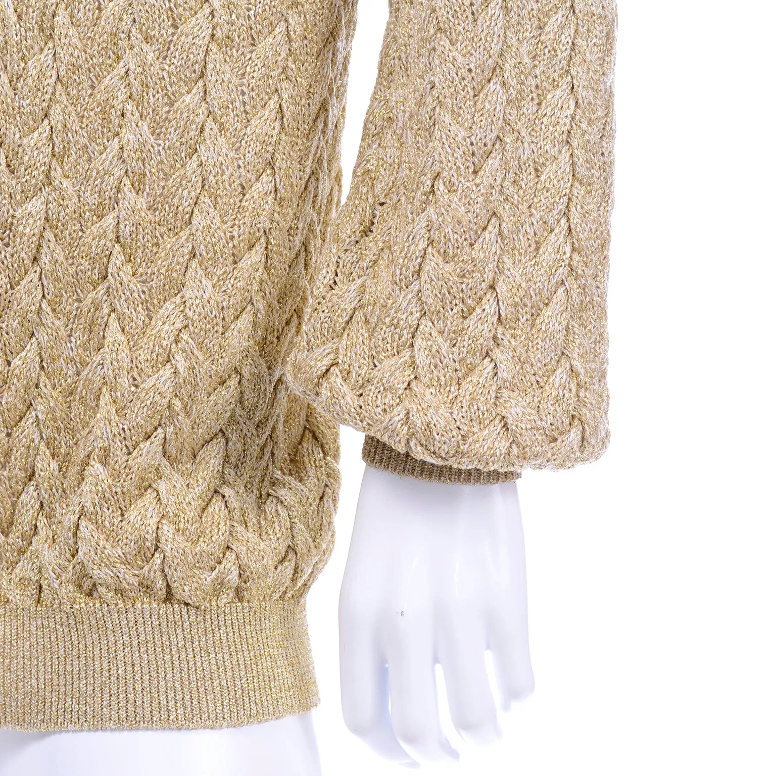 Vintage Valentino Gold Sparkle Cable Knit Oversized Cardigan Sweater
