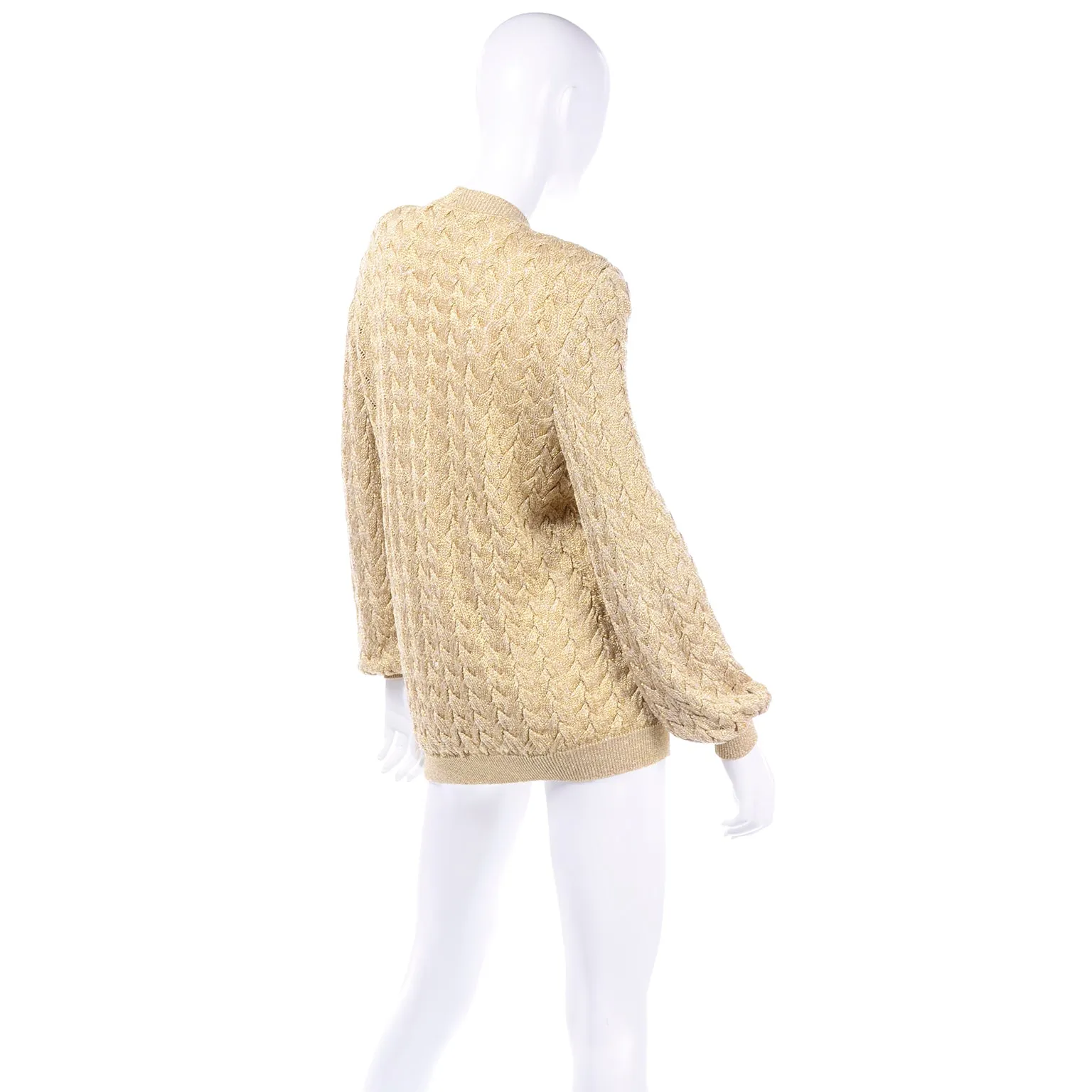 Vintage Valentino Gold Sparkle Cable Knit Oversized Cardigan Sweater