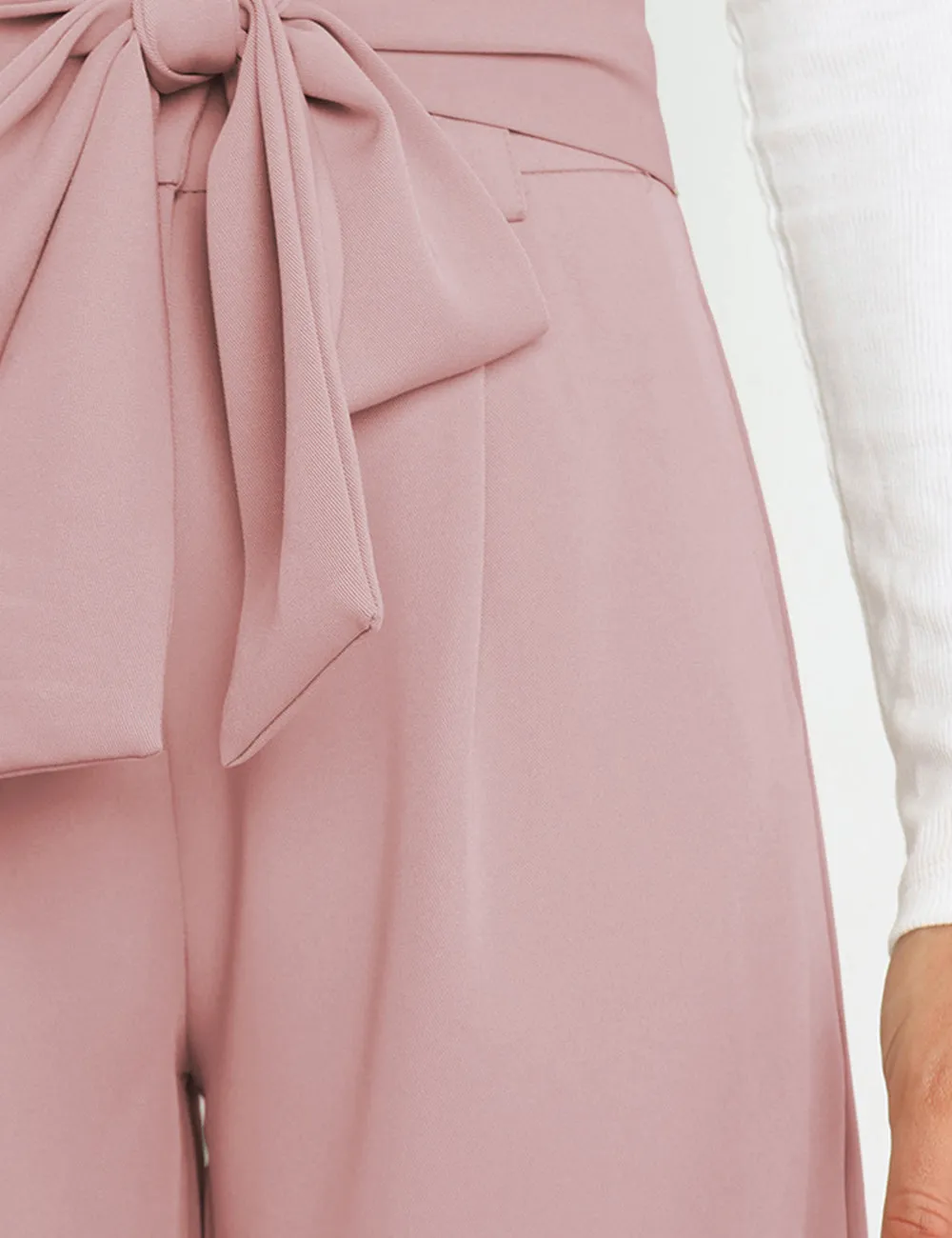 Wide Leg Pants for Women High Waisted Work Casual Flowy Tie Knot Trousers
