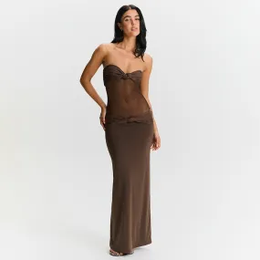 Women Detachable Shoulder Strap Twist Mesh Party Dress