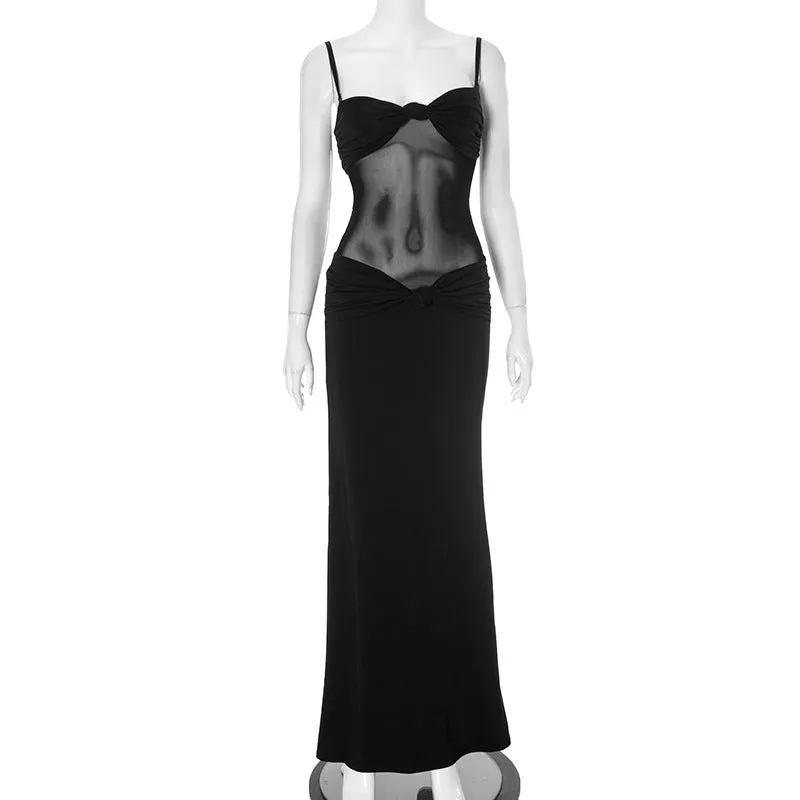 Women Detachable Shoulder Strap Twist Mesh Party Dress
