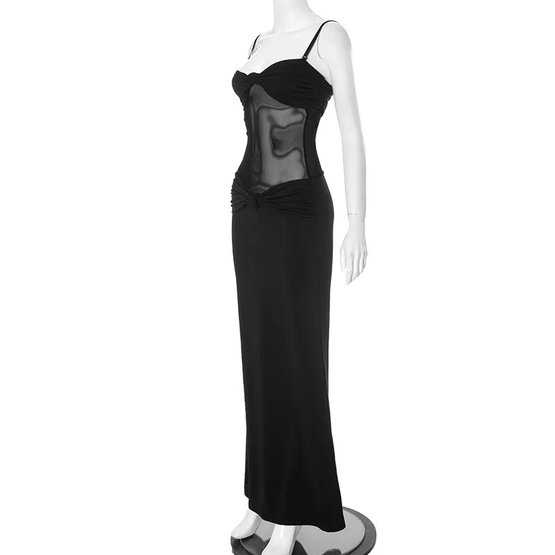 Women Detachable Shoulder Strap Twist Mesh Party Dress