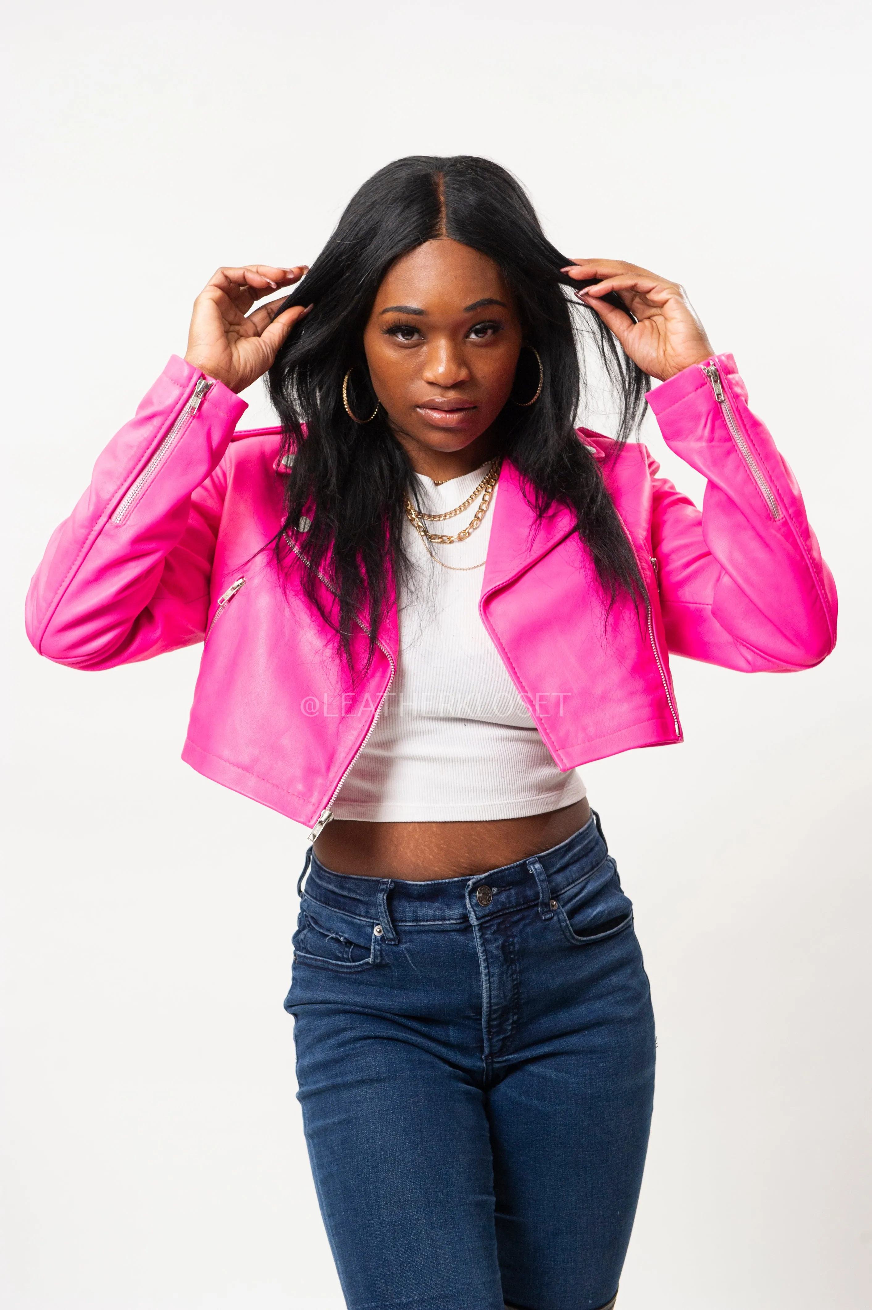 Women's Classic Crop Biker Hot Pink [SLIM FIT]