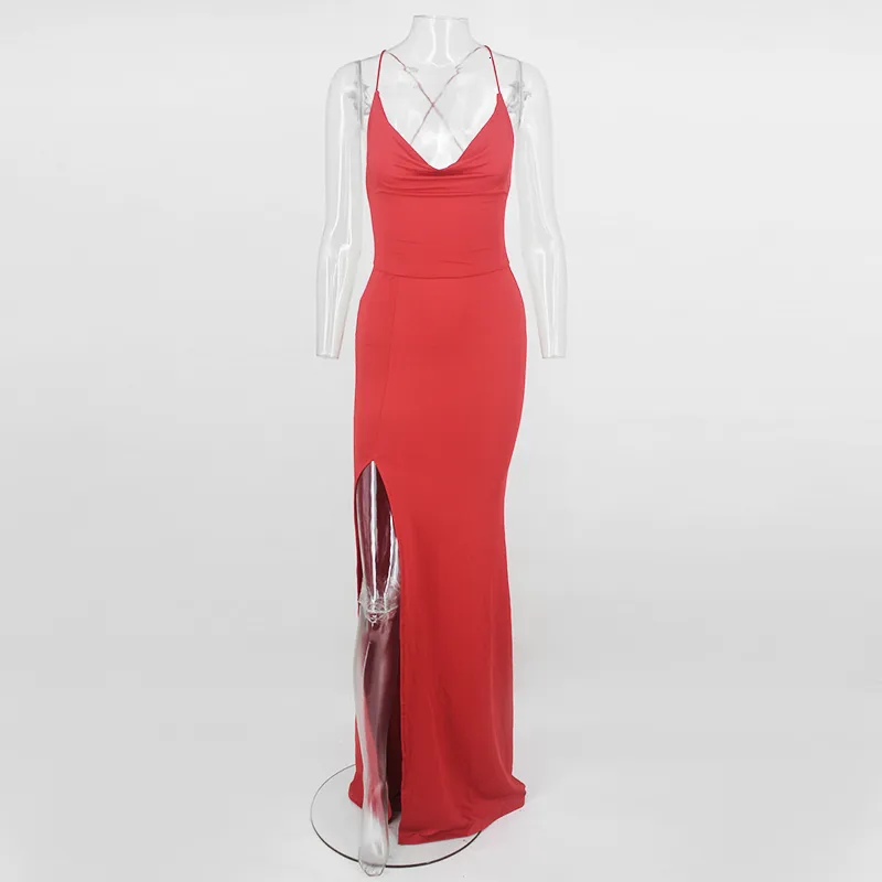 Women's Summer Deep V-Neck A-Line High-Waist Long Dress