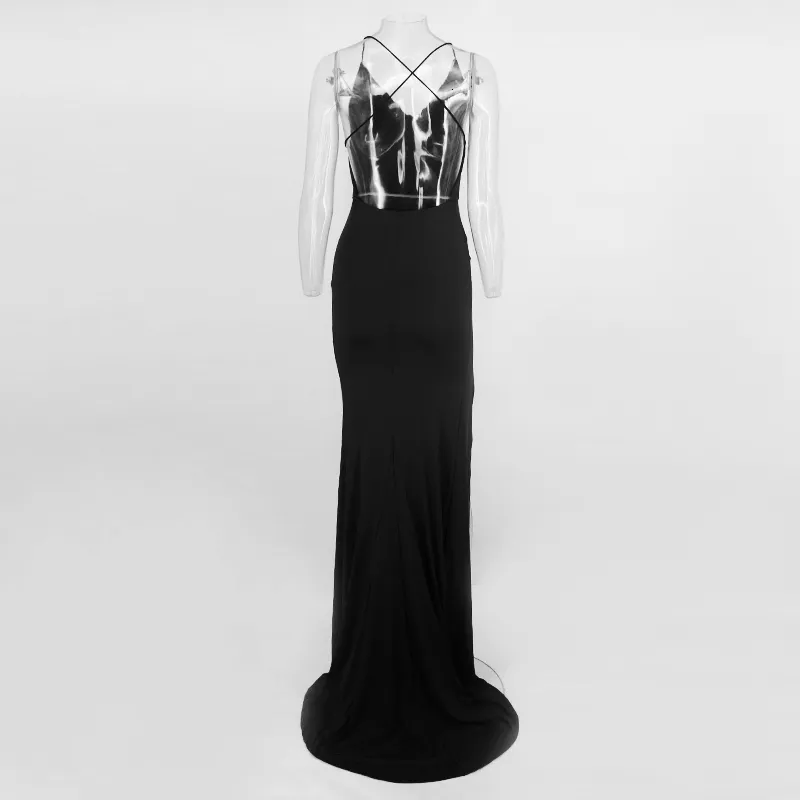 Women's Summer Deep V-Neck A-Line High-Waist Long Dress