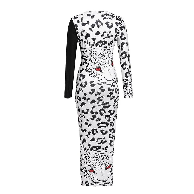 Women's V-Neck Printed Bodycon Split Dress