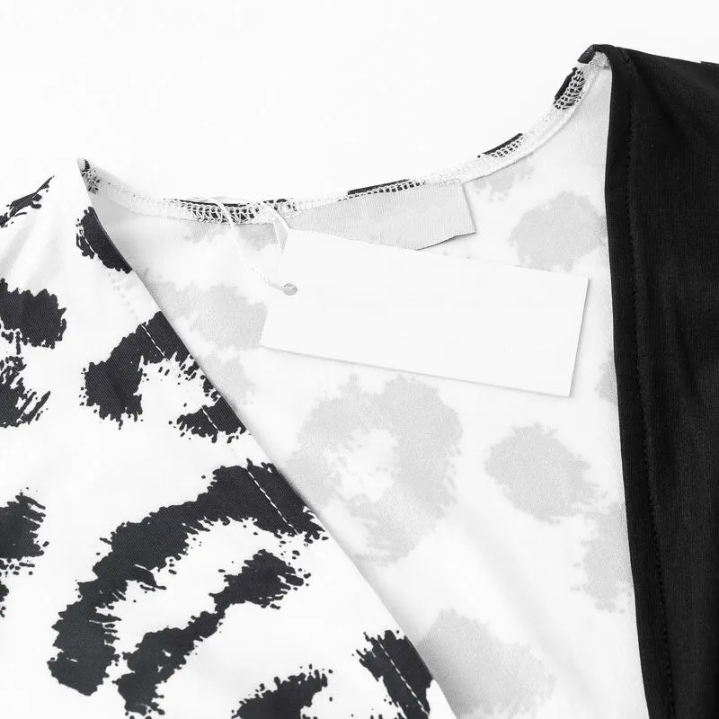 Women's V-Neck Printed Bodycon Split Dress